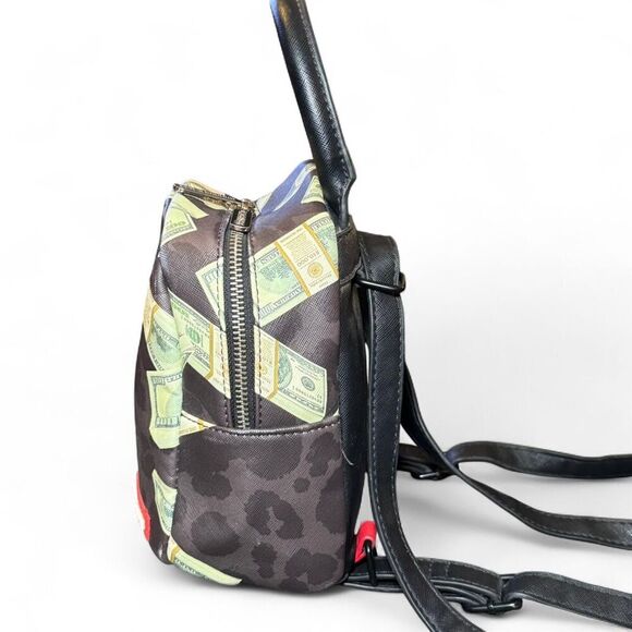 Sprayground Women's Money on Black Leopard Print Limited Edition Mini Backpack - Picture 3 of 8